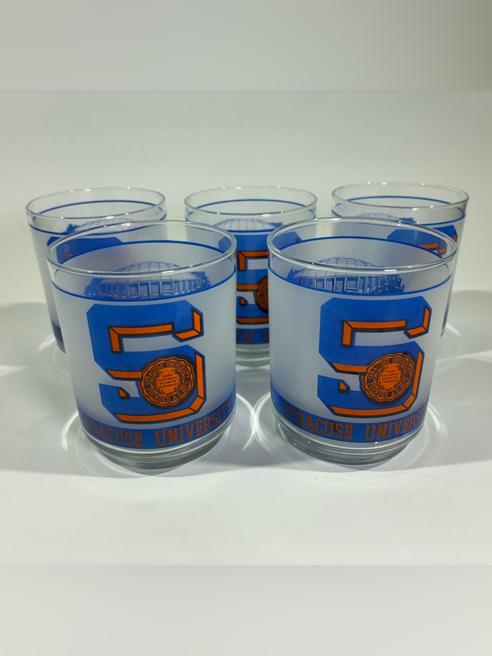 Vintage Syracuse University Carrier Dome Mobil Frosted Glasses Set of 5